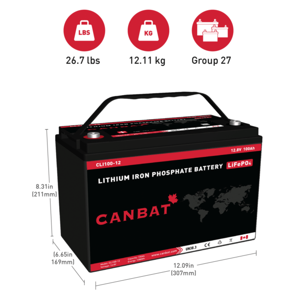 Canbat 12V 100Ah Lithium Battery Dimensions and Weight