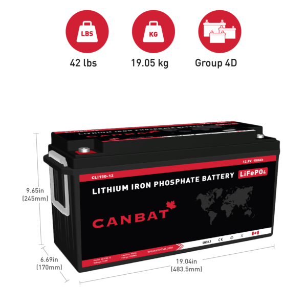 Canbat 12V 150Ah Lithium Battery Dimensions and Weight