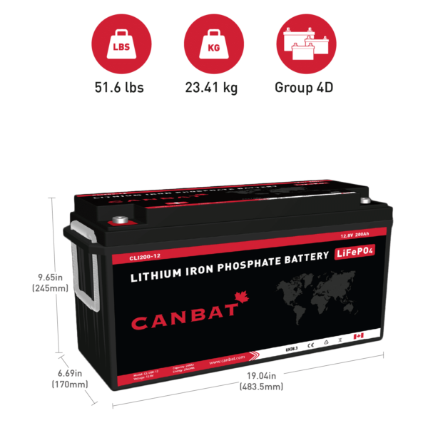 Canbat 12V 200Ah Lithium Battery Dimensions and Weight