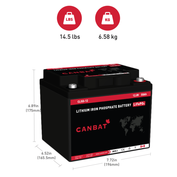Canbat 12V 50Ah Lithium Battery Dimensions and Weight