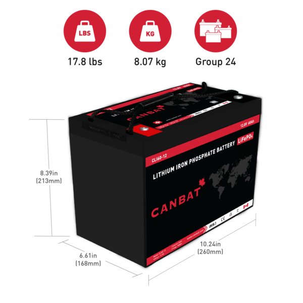 Canbat 12V 60Ah Lithium Battery Dimensions and Weight