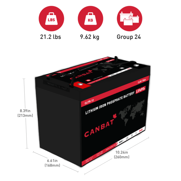 Canbat 12V 75Ah Lithium Battery Dimensions and Weight